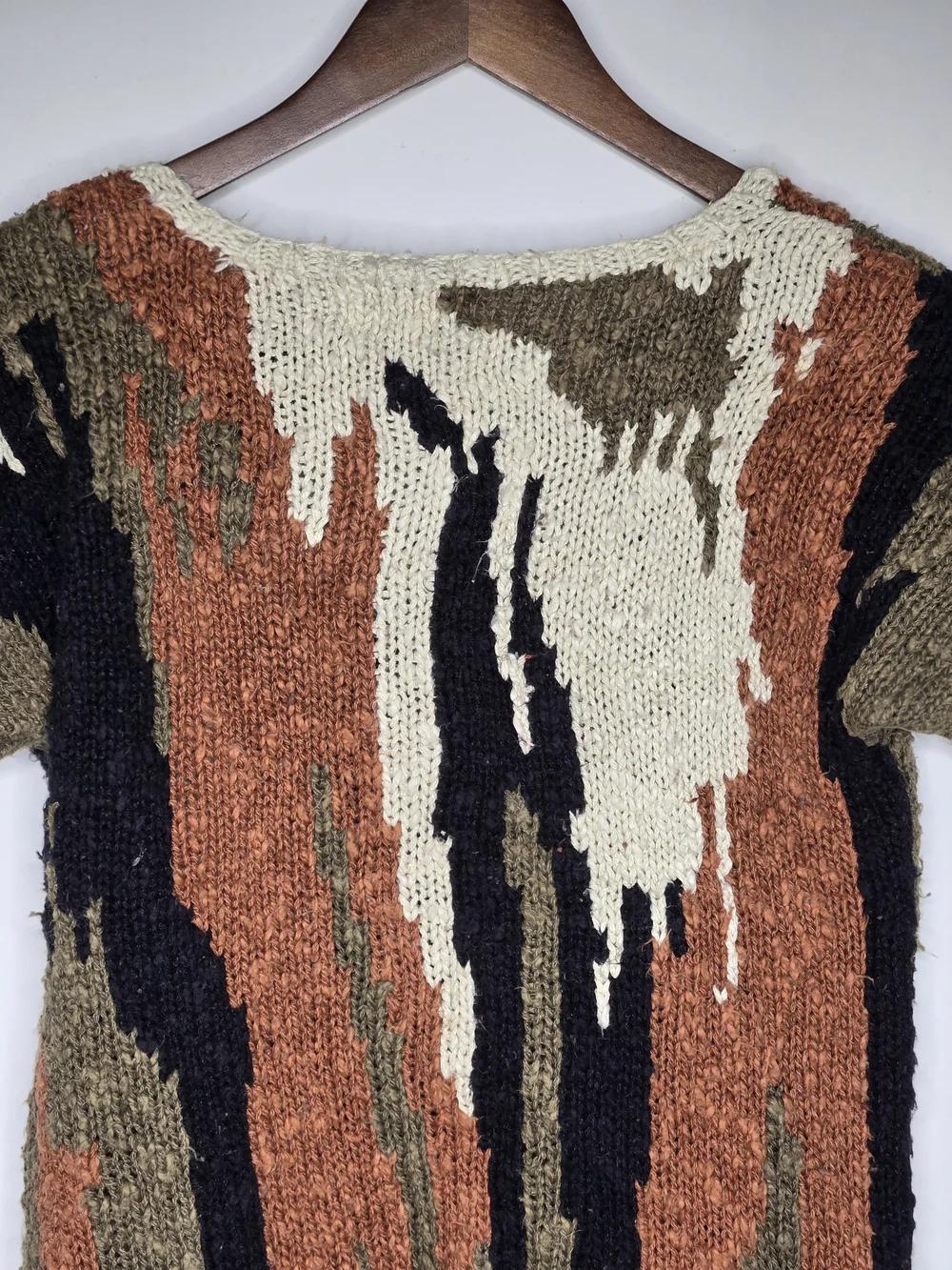 Rafaella Vintage Abstract Knit Short Sleeve Sweater Earthy Multicolor Size M